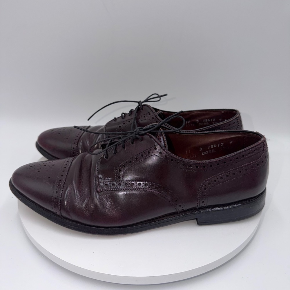 Allen Edmonds Sanford Burgundy Leather Cap Toe Brogue Oxford Shoes Mens 11 D